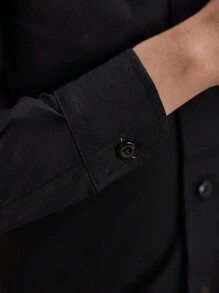 Boys And Teenagers Black Long Sleeve Formal Shirt, Classic Dress Shirt For School Opening, Graduation, Performance, Party, Holiday