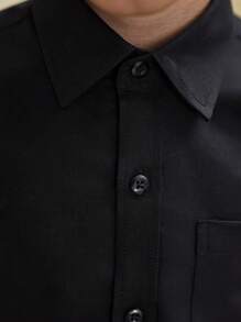 Boys And Teenagers Black Long Sleeve Formal Shirt, Classic Dress Shirt For School Opening, Graduation, Performance, Party, Holiday