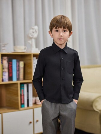 Tween Boys klassisk vit klänningskjorta, för skola, examen, fest, semester