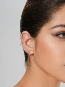 5pairs 18g Small Hoop Earrings, Silver Color, 6/7/8/9/10mm - Silver - View 6