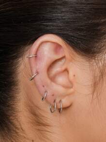 5pairs 18g Small Hoop Earrings, Silver Color, 6/7/8/9/10mm - Silver - View 3