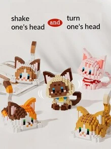 圣诞装饰宠物猫迷你积木，动物模型积木，橙猫，三色猫，银色渐变，白猫，无毛猫，布娃娃猫，暹罗猫，牛猫，黑猫，成人和青少年的家庭办公室布置装饰，生日礼物房间装饰 - 彩色 - 查看 6