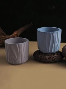 不對稱線條條紋圓形收納盒與筆筒矽膠模具，DIY香氛蠟燭杯多肉植物花盆花瓶模具，適用環氧樹脂、石膏、水泥家居裝飾擺件 - 白色矽膠模具 - 查看 6
