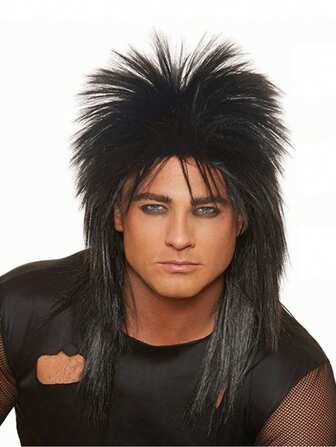 Morvally Unisex Long Black 70s 80s Mullet Cher Glam Rock-Rocker Cosplay Wigs For Women And Men's Halloween, Themed Costume Party