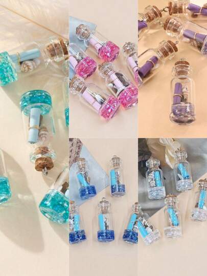 5pcs/pack Fashionable Night Light Realistic Drift Glass Bottle Diy Keychain, Pendant, Handmade Necklace, Wish Bottle Decoration Accessory
