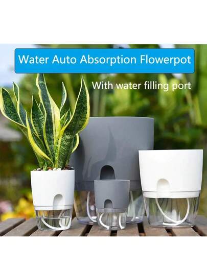 1 Pezzo Vaso di fiori in plastica trasparente a doppio strato con sistema di auto-irrigazione, vaso per piante piccole con porta di iniezione/Vaso portavasi da appendere fatto a mano con macramè, cestini portavasi per fiori, decorazione da appendere al balcone con corda annodata per sollevare, articoli per il giardino domestico