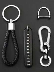 1pc Mobile Number Tag Braided String Car Key Anti-Lost DIY Pendant For Men And Women, 8-Shaped Keychain Car Accessories Bag Charm School