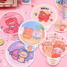 1入可愛的卡通折疊扇，帶布面的便攜迷你圓形手持扇，適用於學生和戶外活動 - 彩色 - 查看 6