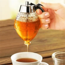 1pc Juice Syrup Cup Squeeze Bottle Storage Rack Honey Dispenser Kettle Honey Jar Container Kitchen Accessory (With ABS Silver-Plated Press Head) - Clear - View 10