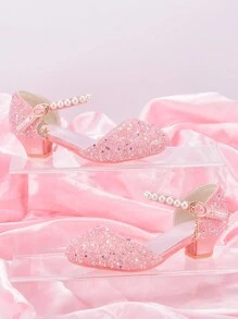 Girls' Princess Style High Heel Shoes With Shiny Star Pendant Decoration, Suitable For Dress And Birthday Party - Pink - View 5
