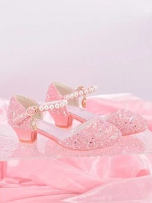 Girls' Princess Style High Heel Shoes With Shiny Star Pendant Decoration, Suitable For Dress And Birthday Party - Pink - View 3