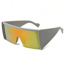 1 件装女士时尚超大镜框一体式镜片时尚眼镜带涂层和 Revo 镜面镜片，适合时装秀、服装搭配、派对、海滩、遮阳海滩配饰 - 彩色 - 查看 13