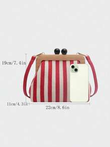 Women's New Fashion Striped Canvas Crossbody Bag With Color Block And Adjustable Shoulder Strap Shell Bag Is Simple And Versatile, Elegant And Stylish Shoulder Bag Suitable For Going Out For Dates, Shopping, Commuting And Work. - Multicolor - View 5
