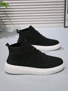 Men High-Top Athletic Shoes, Breathable Knitted Upper, Street Style, Suitable For All Seasons