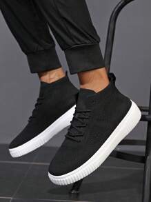 Men High-Top Athletic Shoes, Breathable Knitted Upper, Street Style, Suitable For All Seasons