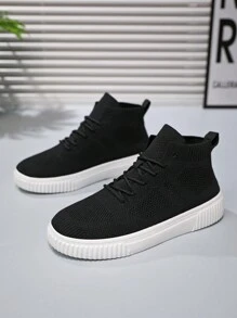 Men High-Top Athletic Shoes, Breathable Knitted Upper, Street Style, Suitable For All Seasons