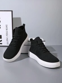 Men High-Top Athletic Shoes, Breathable Knitted Upper, Street Style, Suitable For All Seasons