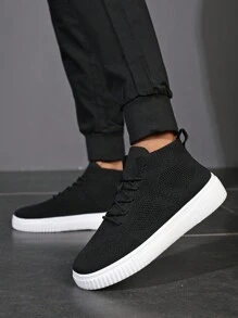 Men High-Top Athletic Shoes, Breathable Knitted Upper, Street Style, Suitable For All Seasons
