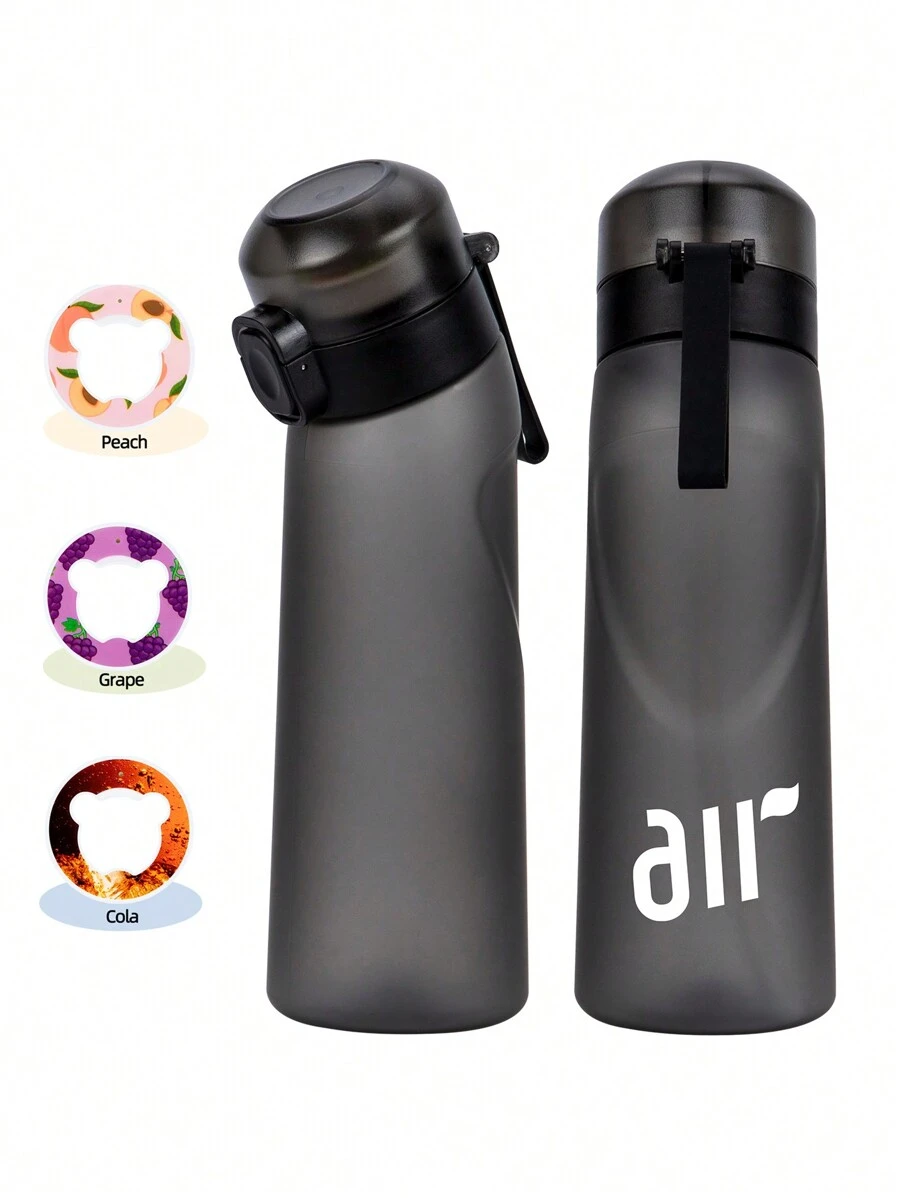 1 botella de agua con sabor, conjunto inicial de botellas, botella de agua potable con tres cápsulas saborizantes adecuada para gimnasios, escuelas, botella de agua con sabor - negro mate - Ver 1