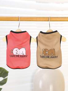 1pc Cartoon Printed Pet Top, Cute Breathable Sports Clothes For Dogs And Cats With Little Bunny, Panda Or Bear Patterns - Yellow - View 2