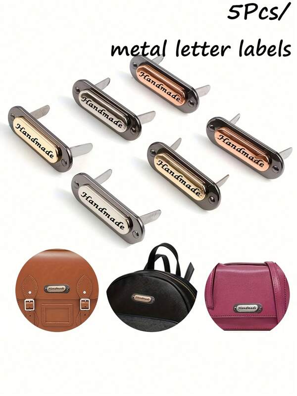5Pcs Customizable Metal Letter Tags For DIY Crafts Bags Apparel Decorative Trademark Labels In Assorted Colors