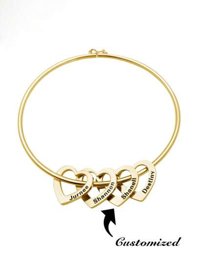 Gold / Silver / Rose Gold Stainless Steel Bangle Bracelet With Custom Engraving Name Heart Pendants For Women Mother's Day Gift With Box Stylish,Fall Fashion,Contracted,Simple,Casual,Vintage,Old Money Custom,Personalized,Unique Ideal Gifts For Her Girlfriend,Mom,Family,Friends,Daughter,Grandparents For Anniversaries,For Valentine's Day,For Mother's Day,For Birthdays,For Graduation,For Weddings,For Daily Wear,Customized Fashion Word Bracelets,Look Glamour,Black,Silver,Gold,Stylish,Colorful,Vintage,Simple,Unisex,Casual,Cuties,Custom,Personalized,Unique,Ideal Gifts For Him,Ideal Gifts For Her,Her,Boyfriend,Girlfriend,Dad,Mom,Family,Friends,For Anniversaries,For Birthdays,For Graduation,For Prom,For Party