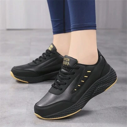 Women's Sports Shoes, Thick-Soled, Fashionable, Lightweight, Soft, Slip-Resistant, Wear-Resistant, Running Shoes, Waterproof, Black, Working Shoes, Shoes, Plus Size