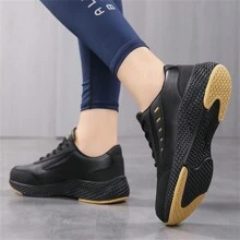 Women's Sports Shoes, Thick-Soled, Fashionable, Lightweight, Soft, Slip-Resistant, Wear-Resistant, Running Shoes, Waterproof, Black, Working Shoes, Shoes, Plus Size
