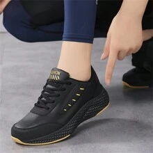 Women's Sports Shoes, Thick-Soled, Fashionable, Lightweight, Soft, Slip-Resistant, Wear-Resistant, Running Shoes, Waterproof, Black, Working Shoes, Shoes, Plus Size