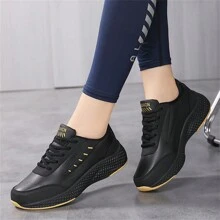 Women's Sports Shoes, Thick-Soled, Fashionable, Lightweight, Soft, Slip-Resistant, Wear-Resistant, Running Shoes, Waterproof, Black, Working Shoes, Shoes, Plus Size