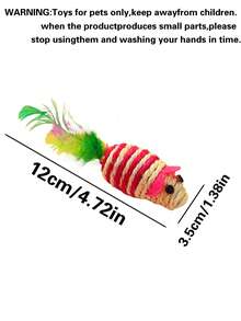 1pc Colorful Feathers  Rope Rat & Cat Toy, Striped Mouse Scratching Interactive Toy For Pets Only - Red - View 7