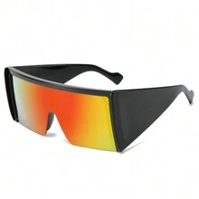 1 件装女士时尚超大镜框一体式镜片时尚眼镜带涂层和 Revo 镜面镜片，适合时装秀、服装搭配、派对、海滩、遮阳海滩配饰 - 彩色 - 查看 5