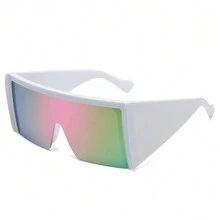 1 件装女士时尚超大镜框一体式镜片时尚眼镜带涂层和 Revo 镜面镜片，适合时装秀、服装搭配、派对、海滩、遮阳海滩配饰 - 彩色 - 查看 9