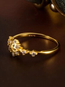 Flyleaf 1Pc 925 Bạc Phong Cách Sang Trọng Mạ Vàng 18K Nhân Tạo Đính Đá Cubic Zirconia Hình Bông Tuyết Mở Nhẫn Cho Nữ, Trang Sức Cao Cấp Cho Tiệc & Tiệc - Vàng - Xem 5