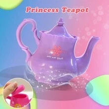 Juego de té para niñas pequeñas de 21 piezas, juego de té para niños, que incluye tetera, galletas y comida simulada, accesorio de juguete para fiestas de té para niños pequeños, color aleatorio, gran regalo para niños y niñas - Morado - Ver 4