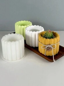 Molde de silicona en forma de cilindro rayado con diseño floral para hacer portavelas DIY, macetas de suculentas, concreto, cemento, yeso, resina y epoxi para decoración del hogar y el jardín - molde de silicona blanco - Ver 3