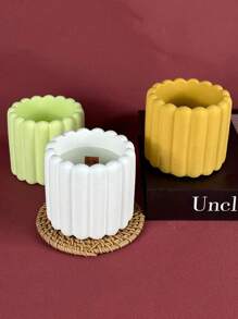 Molde de silicona en forma de cilindro rayado con diseño floral para hacer portavelas DIY, macetas de suculentas, concreto, cemento, yeso, resina y epoxi para decoración del hogar y el jardín - molde de silicona blanco - Ver 5