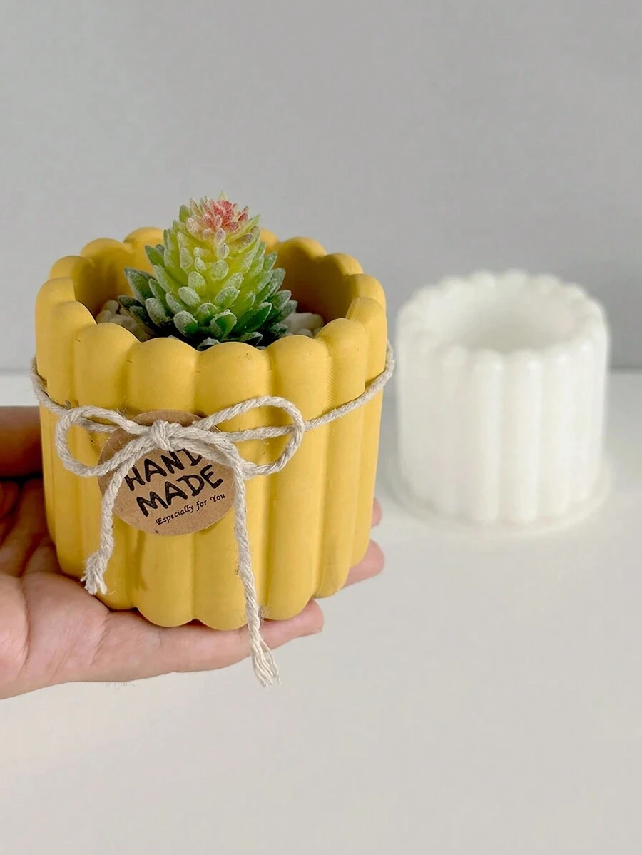 Molde de silicona en forma de cilindro rayado con diseño floral para hacer portavelas DIY, macetas de suculentas, concreto, cemento, yeso, resina y epoxi para decoración del hogar y el jardín - molde de silicona blanco - Ver 1