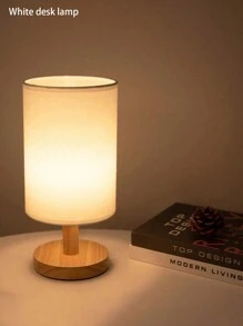 1pc Modern Nordic Linen Bedroom Lamp With Wooden Frame And Warm Led Usb Bedside Lamp, Suitable For Bedroom, Study, Etc.