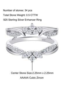 AIHUASI 1pc 925 Sterling Silver Women's Crown Guard Ring Round Cut Cubic Zirconia Enhancers For Engagement Ring Exquisite Wedding Fine Jewelry Gift - Silver - View 4