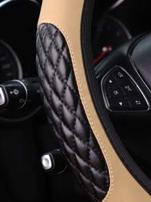 1入組人造羊皮刺繡手感6個按摩點柔軟汽車方向盤套，無內環，適用於14.5-15英寸汽車配件 - 米色 - 查看 2