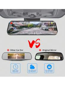E-ACE 10吋汽車行車記錄器後視鏡錄影機1080P觸控螢幕行車紀錄儀，配備AHD鏡頭串流駕駛紀錄器行車攝影機 - A20P With Rear View Camera and BL - 查看 5