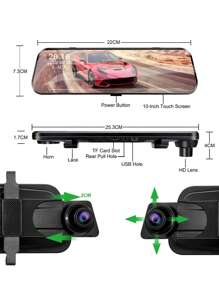 E-ACE 10吋汽車行車記錄器後視鏡錄影機1080P觸控螢幕行車紀錄儀，配備AHD鏡頭串流駕駛紀錄器行車攝影機 - A20P With Rear View Camera and BL - 查看 6