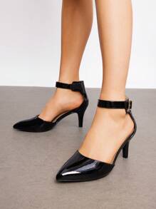 Women's Low Heel Ankle Strap Elegant Dress Pump Shoes - 黑與白 - 查看 4