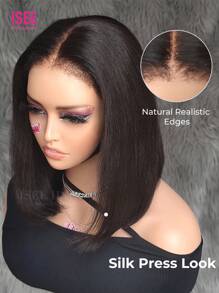 ISEE HAIR Wear Go 6x4 HD Lace Glueless Type 4C Hairline Kinky Straight Bob Wigs Natural Color 180% 10-14 Inch Lace Closure Wigs Pre-Plucked & Pre-Cut With Edges Daily Use For Women - SNatural - View 1