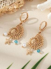 1 对海滩度假风格夏季珠宝贝壳和海星吊坠耳环，适合女性日常夏季海滩度假配饰 - 海洋生物 - 查看 6