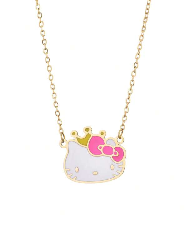 Sanrio 1 pièce Collier pendentif chat Kawaii Hello chat en acier inoxydable plaqué or 18 carats pour femme, cadeau d'anniversaire pour petite amie