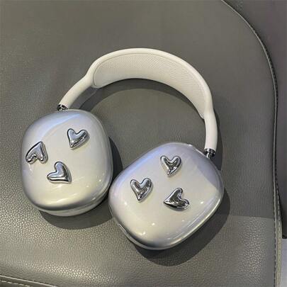 2000s Fashion 1pc 3D Silver Heart Shaped Protective Case Compatible With Apple AirPods Max Headphones