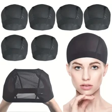 6pcs Wig Cap For Making Wigs Black Mesh Dome Cap With Elastic Band Mesh Wig Cap For Making Wigs - Black - View 1