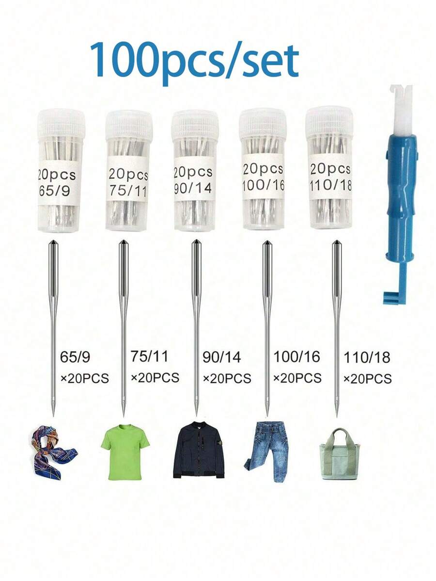 50/100pcs Universal Sewing Machine Needles, Compatible With Janome, Brother, Janome, Varmax And Other Brands, Sizes Include HAX1 65/9, 75/11, 90/14, 100/16, 110/18 - Silver - View 1
